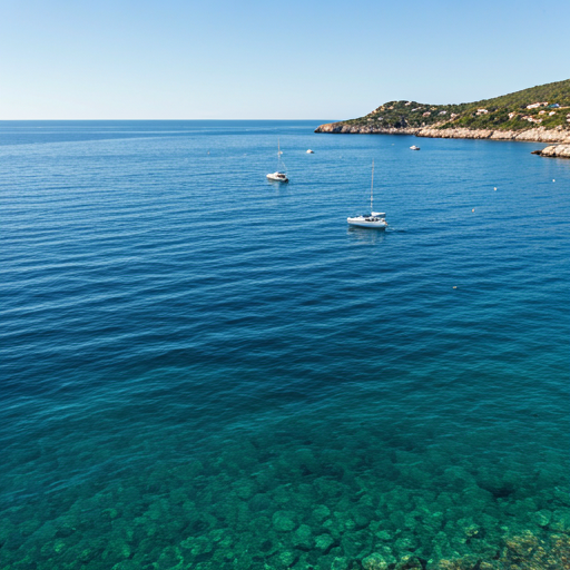 Small boats on clear blue coastal water
