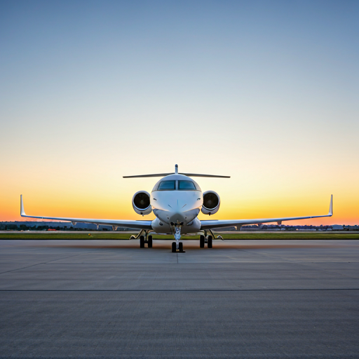 Private jet on a tarmac at sunset for exclusive aviation travel